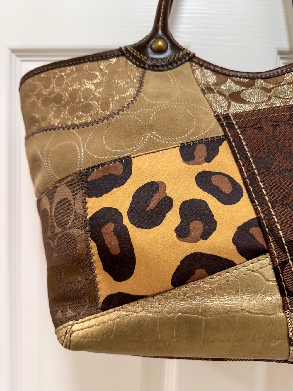 Coach Bleecker Patchwork Signature Jacquard Leather Animal Print Large Tote Y2K - Picture 8 of 17